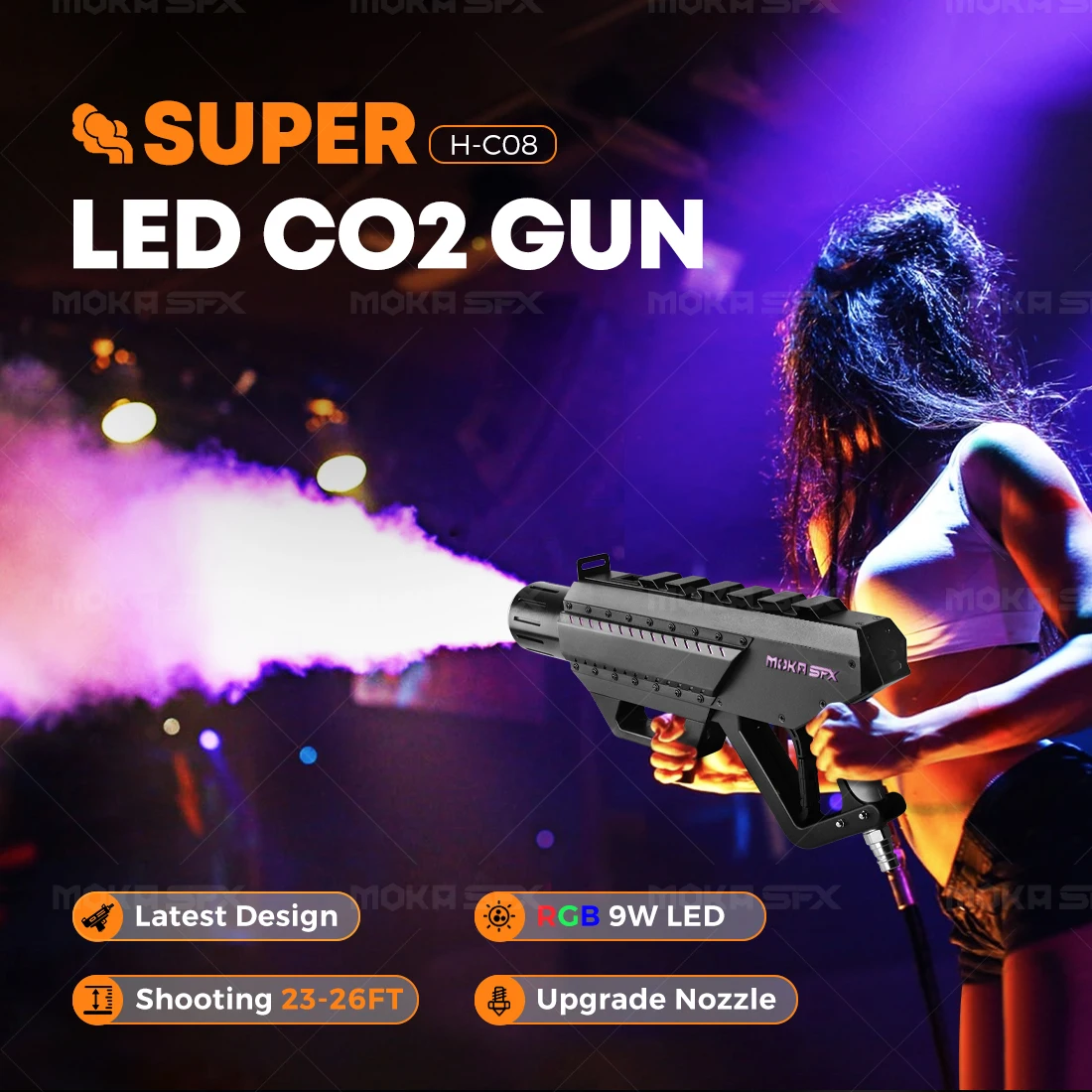 Imagem -02 - Moka Led Co2 Gun Canhão de Co2 Super Portátil com Mangueira de 3m sem Escória de Gelo para dj Party Disco Stage