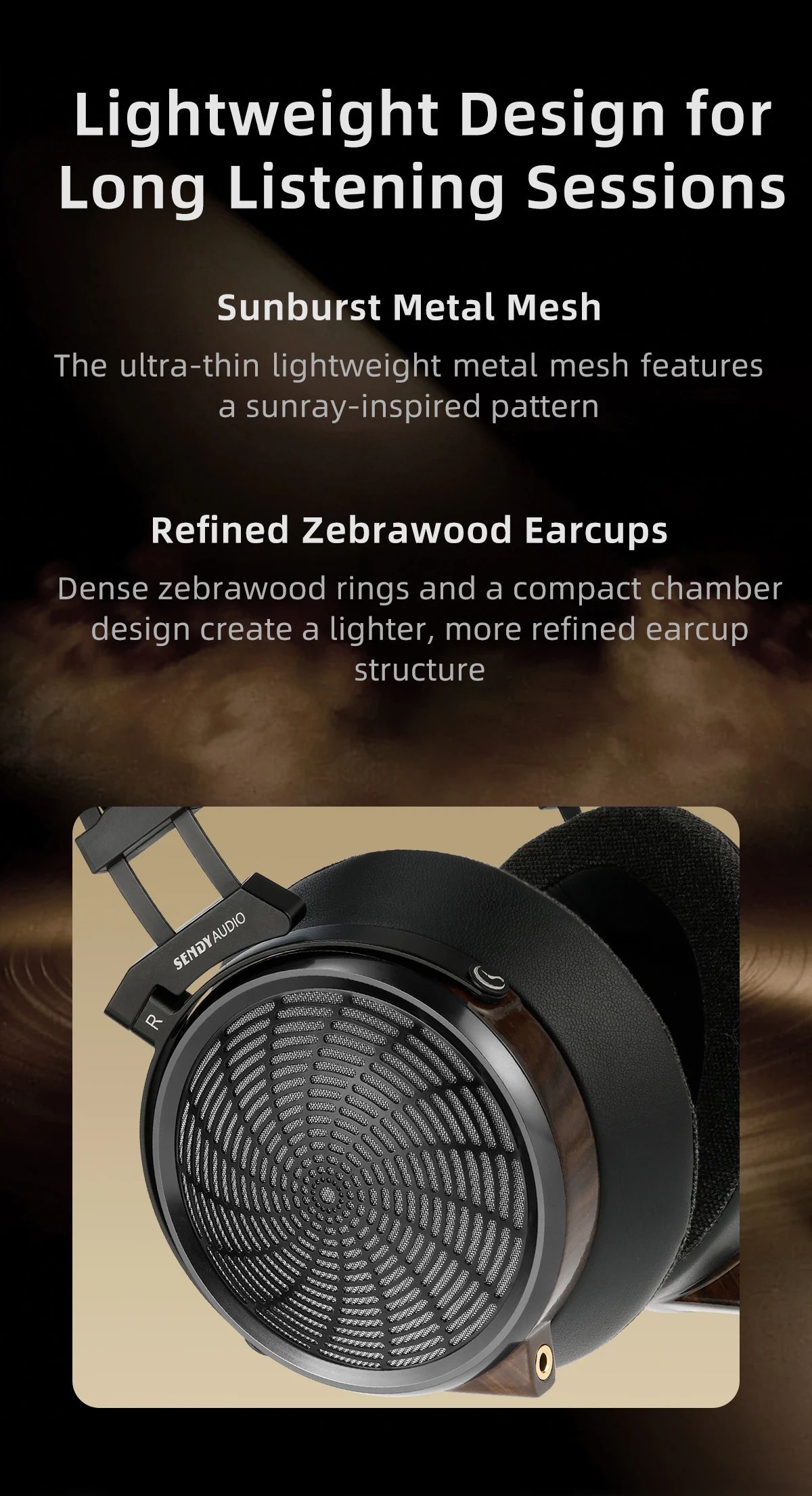 Sendy Audio APOLLO PRO HIFI Planar-Magnet-Treiber Open-Back Over-Ear Holz-Kopfhörer 4,4mm Balanced Headset – Detail 4