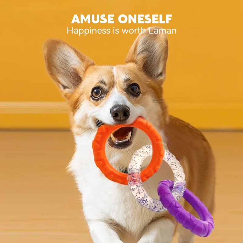 1 قطعة لعبة مضغة الكلب حلقة 3 حلقات ألعاب تفاعلية لدغة مقاومة طحن الأسنان تنظيف ألعاب الحيوانات الأليفة #2