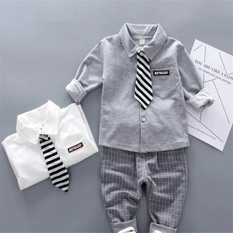 6M-3Y Baby Boy Clothes Sets Long Sleeve Tie Shirt +Pants 2Pcs Outfits Cotton Fashion Suit For Boy Clothes Spring Autumn New