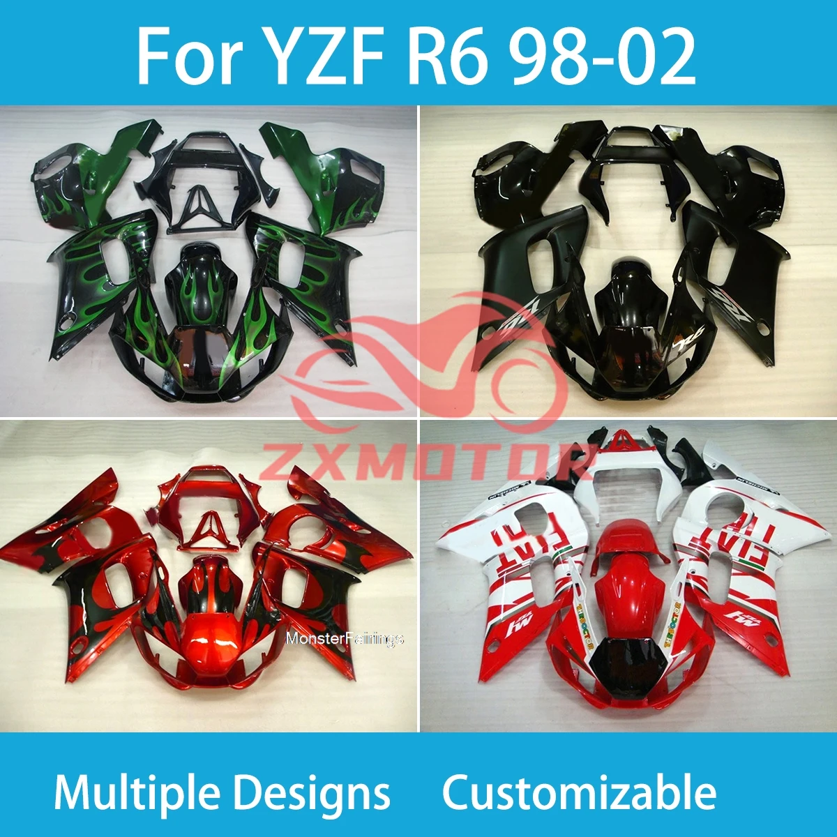 

Комплект обтекателей для YAMAHA R6 1998 1999 2000 2001 2002, пластиковые обтекатели для мотоцикла ZXMT, комплект деталей кузова R6 98-02