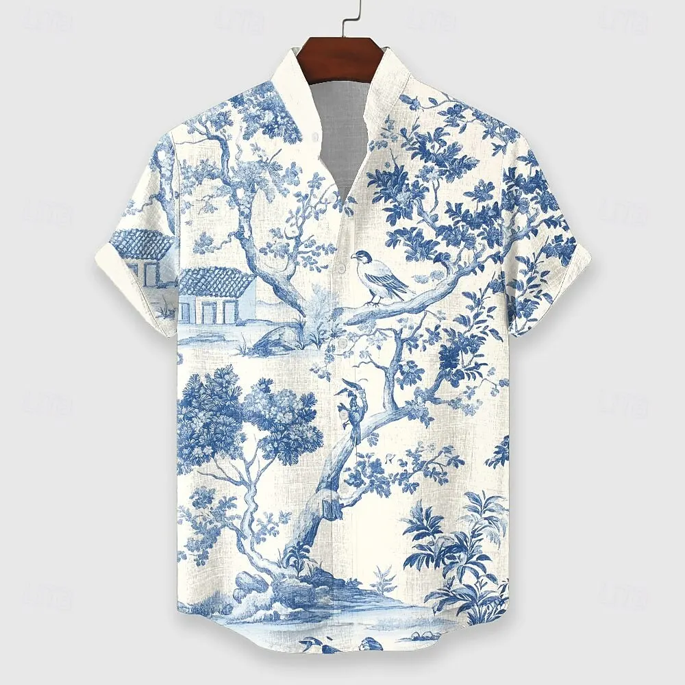 Camicia estiva Henry con scollo a V e bottoni Camicia hawaiana casual da uomo morbida e confortevole Tinta unita Bianco Nero