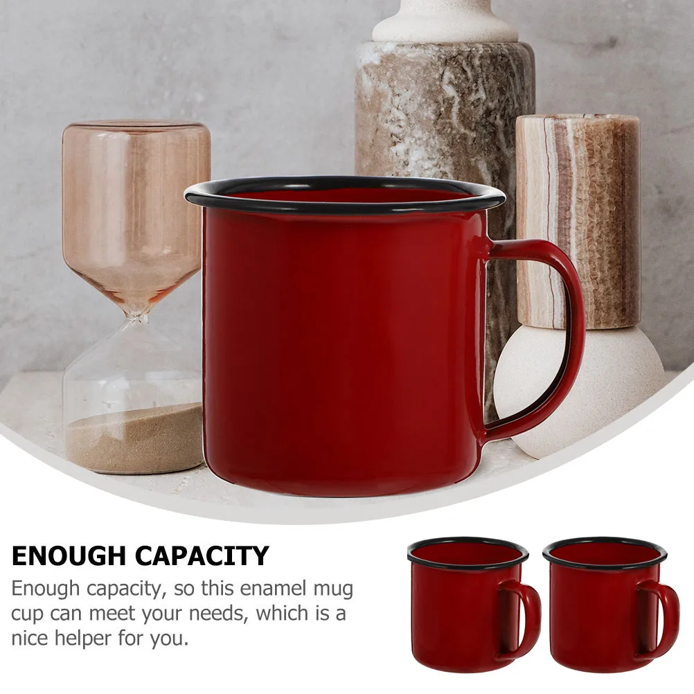 

2 Pcs Enamel Water Cups Retro Drinking Cup Coffee Tea Mug Home Use Vintage Style Heat Resistant Stable Structure Glassware