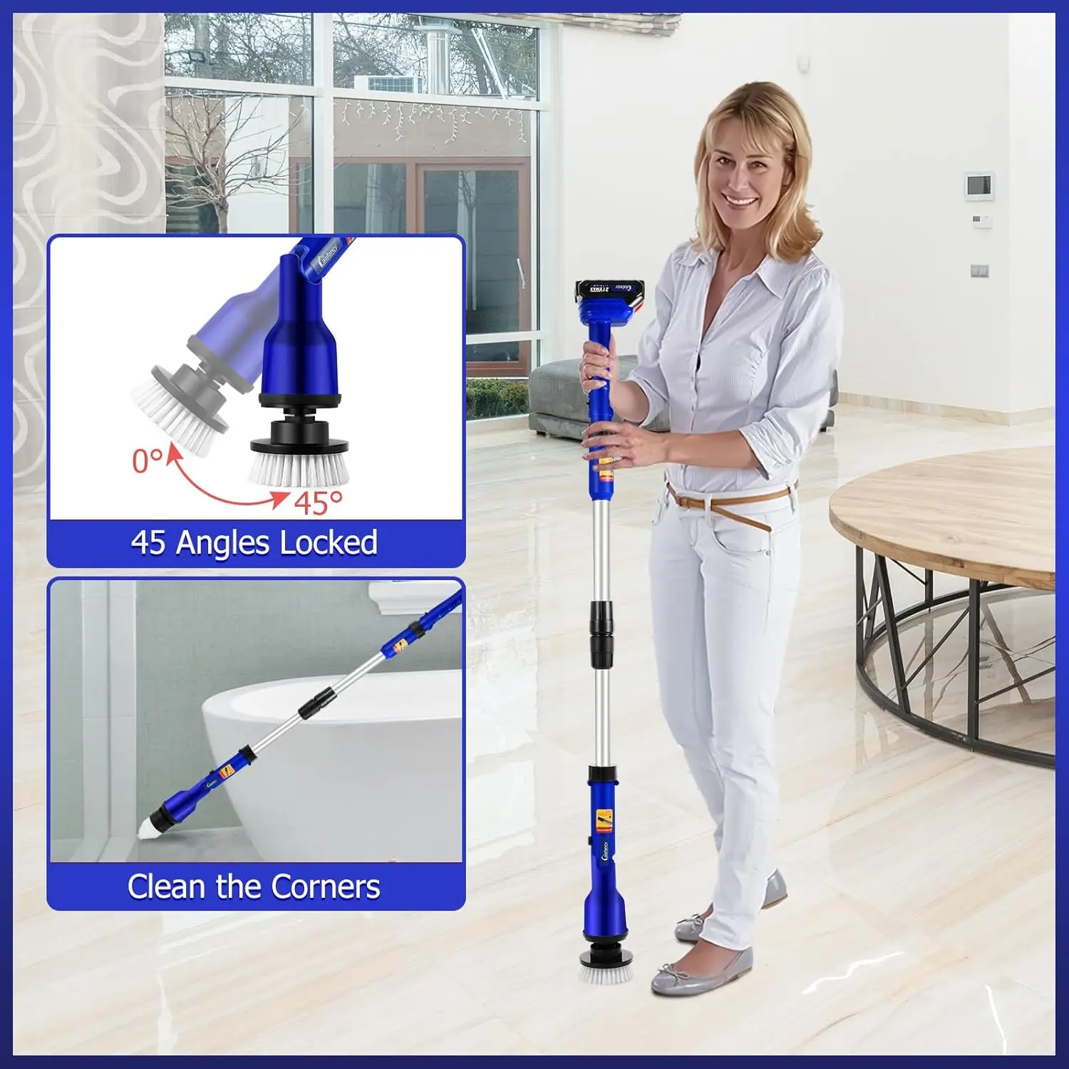 Bathroom Scrubber Electric with 2 Batteries, 1000RPM Cordless Spin Scrubber with 6 Replaceable Heads, Power Shower Cle