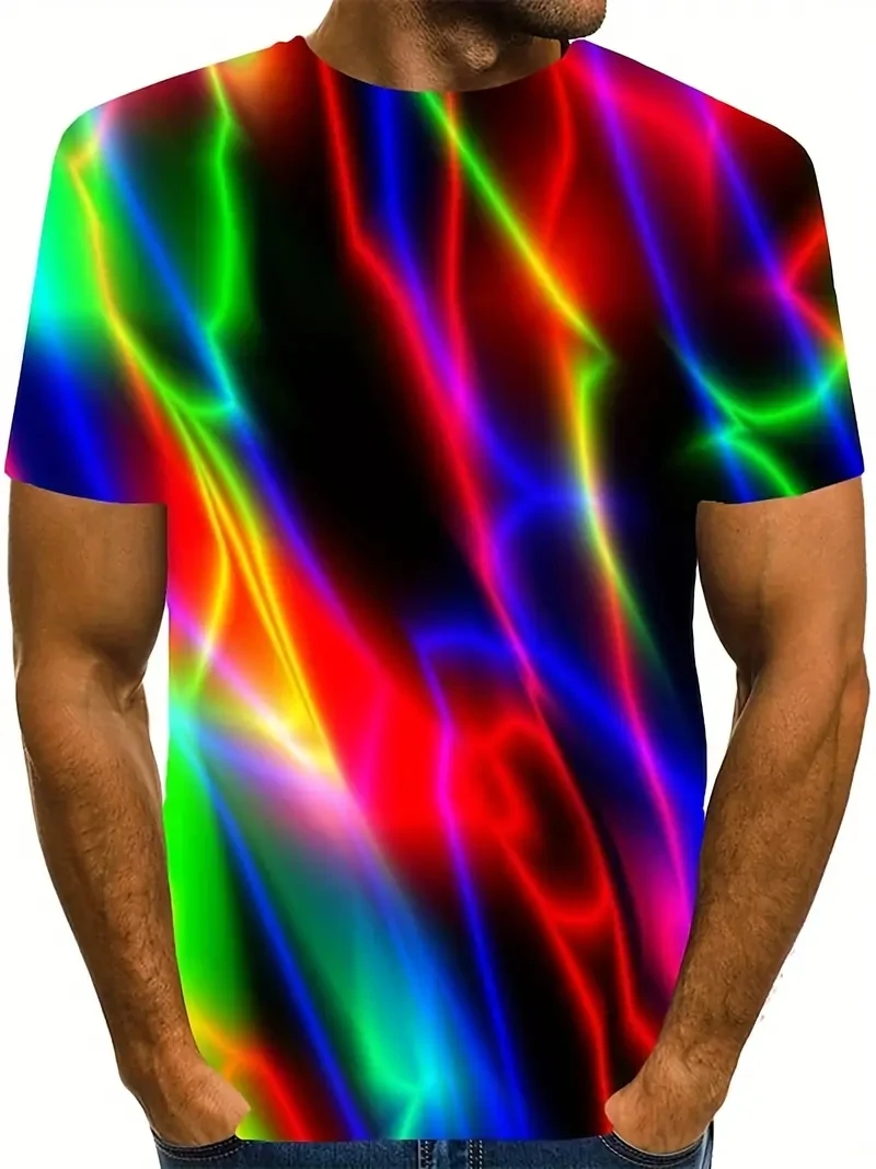 

Men's PLUS size 3D rainbow printed short sleeved T-shirt, loose and casual, soft, comfortable and breathable, suitable for outdo