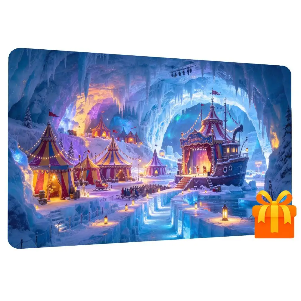 Ice Cave Fantasy Circus TCG Mouse Pad Extended Desk Mat Stitched Edge Non‑Slip Keyboard Mat for Gaming Home Office CP Game Mat