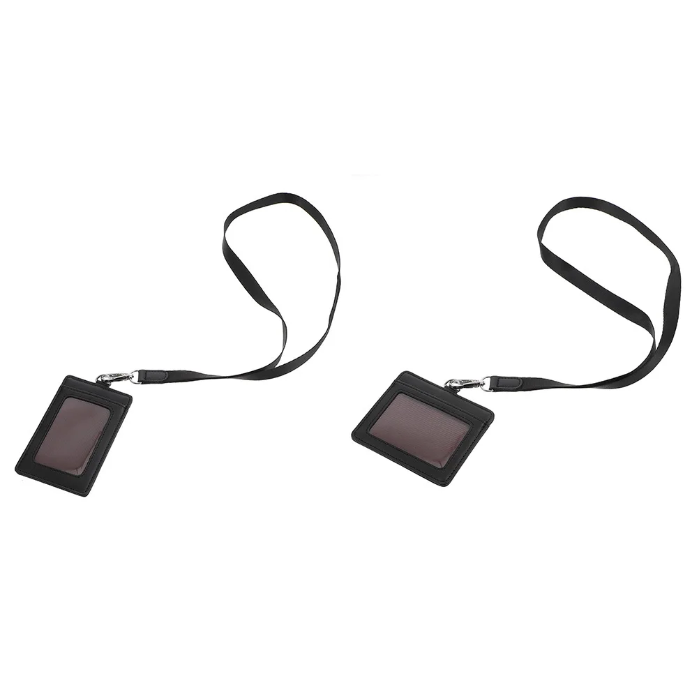 

2Pcs Access Cards Holder Lanyard Design Easy Carry Not Easy to Lose for Professionals Students Black Id Cards Holder