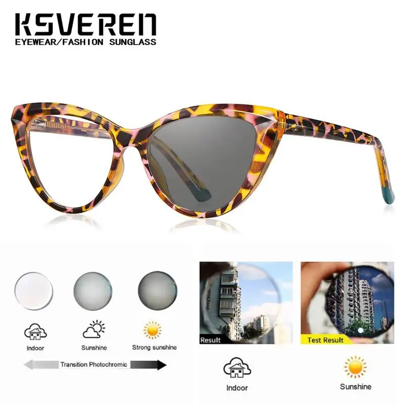 KSVEREN Retro Cat Eye ผู้หญิง Photochromic แว่นตาอ่านหนังสือแฟชั่น TR90 Ultralight แว่นตาแว่นตา
