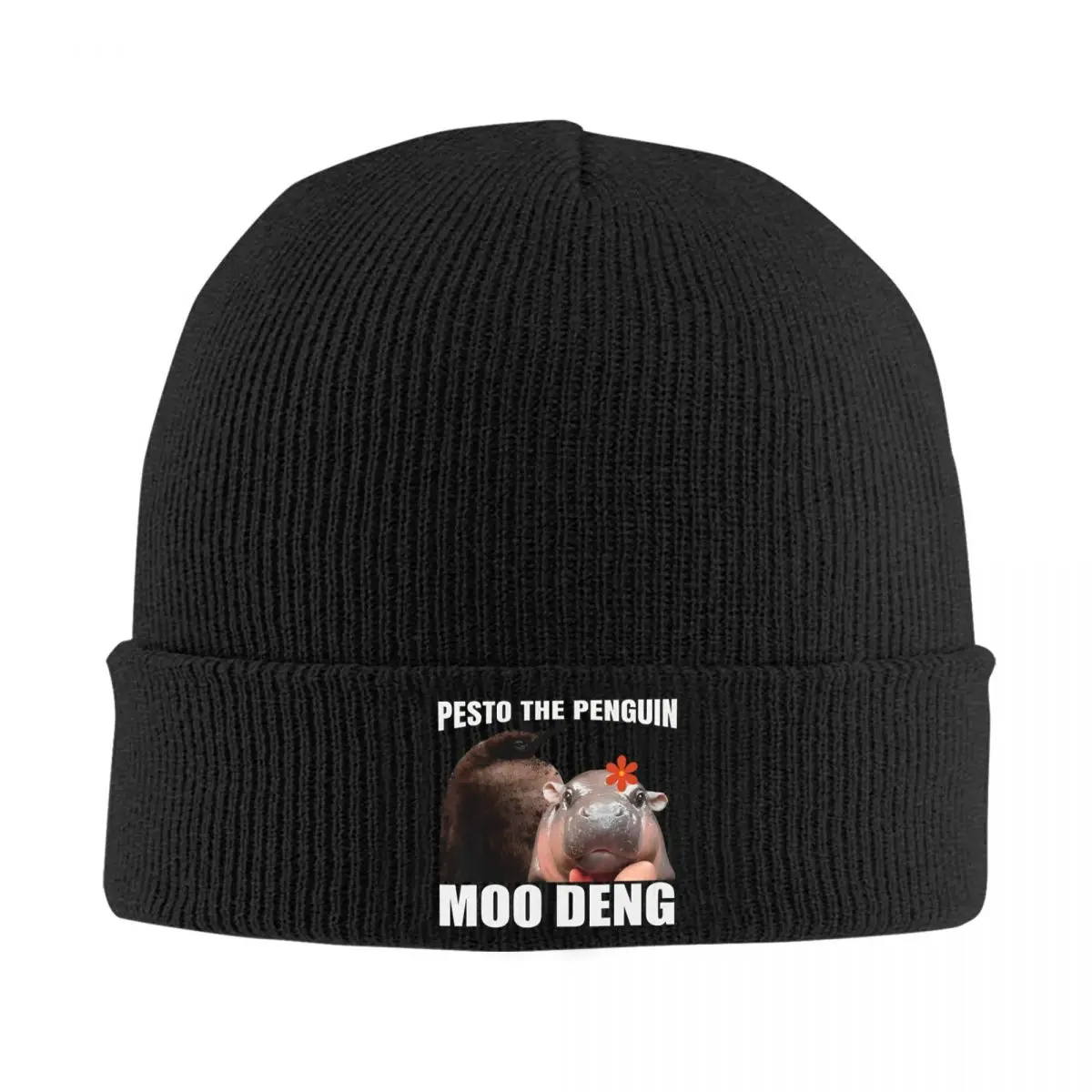 Moo Deng Baby And Pesto The Penguin Zoo Beanie Hats Knit Hat Kpop Thermal Elastic Female Male Caps Spring Printed Bonnet Hats