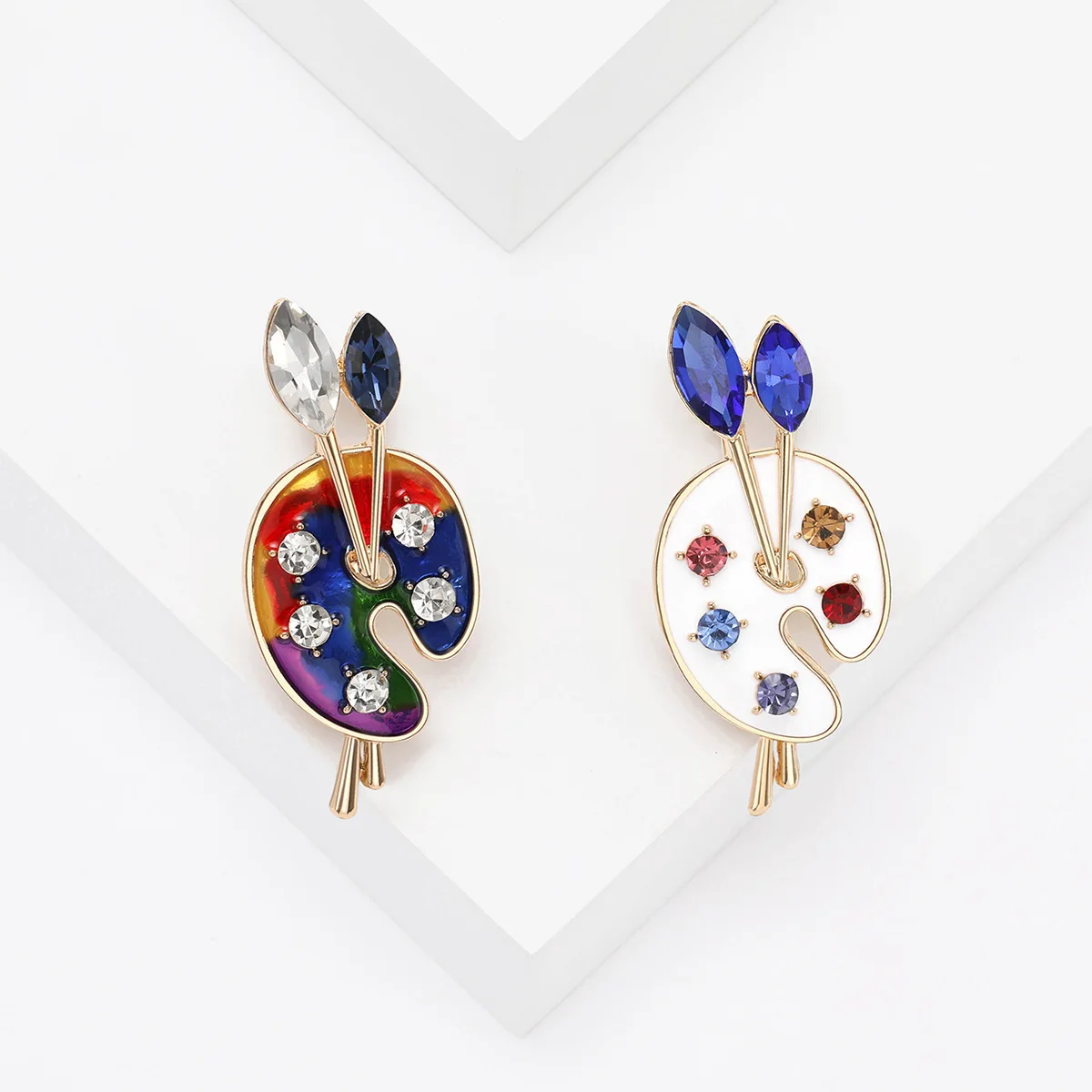 Painting Palette Brooches Women Men Crystal Enamel Black White Drawing Lovers Brooches Gifts