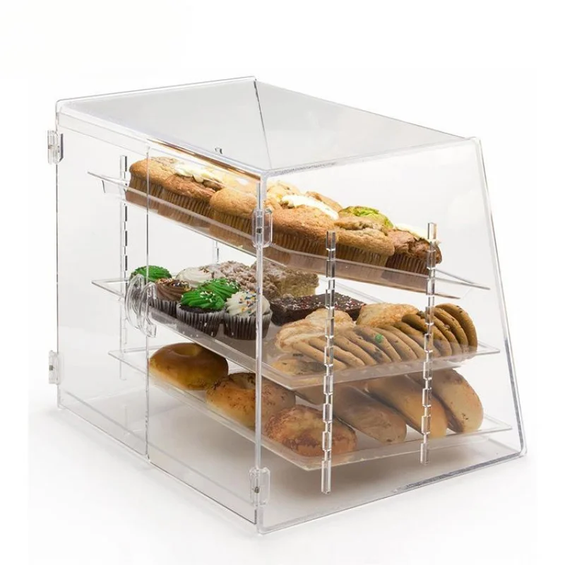 custom.Custom Acrylic Bakery Display Cabinet 3 Tier Removable Trays Dustproof Pastry Shop Supermarket