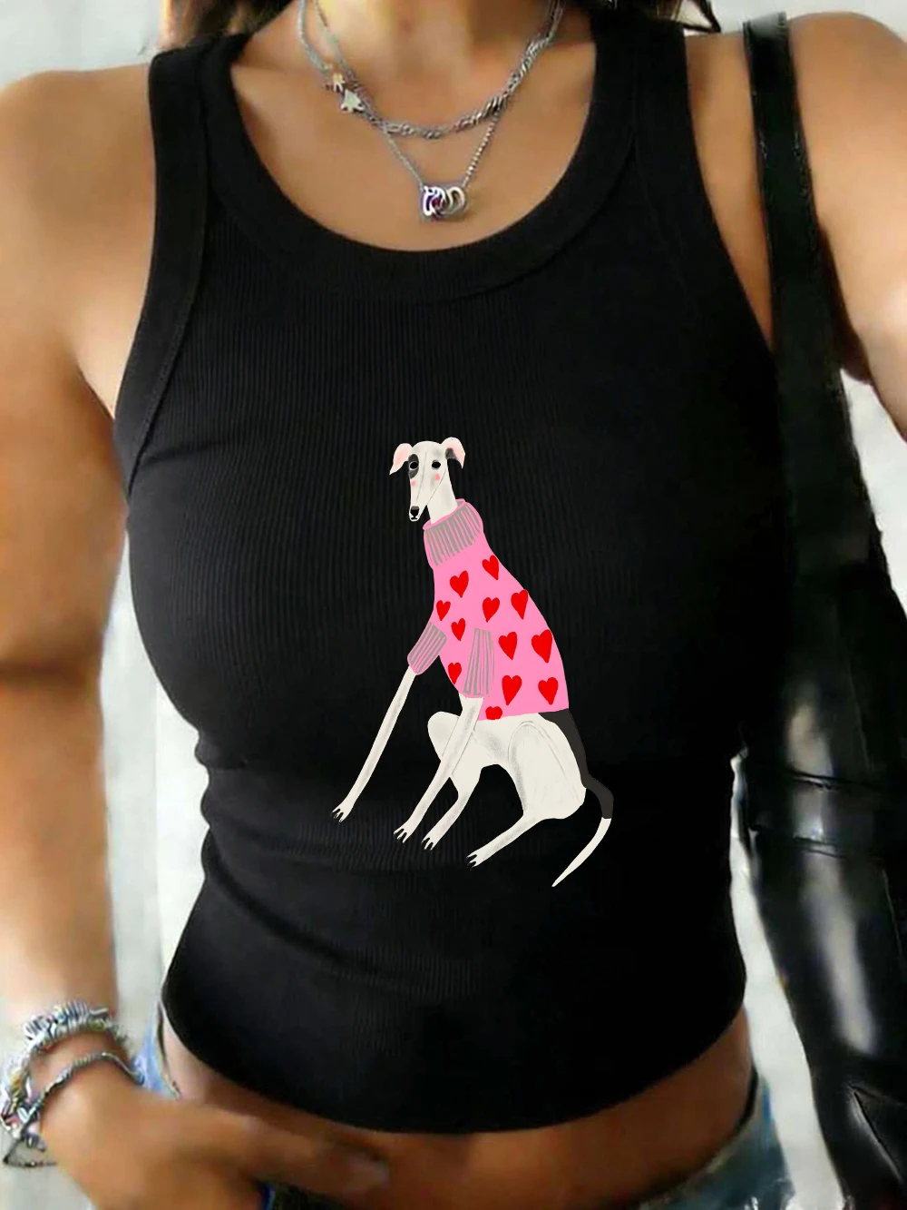 Lustige Dackel-Hunde-Drucke, Basic-Tanktop für Damen, schmale Passform, ärmellos, Sommer, weiches Tankshirt mit O-Ausschnitt, lässiges, elastisches Baumwoll-Unterhemd