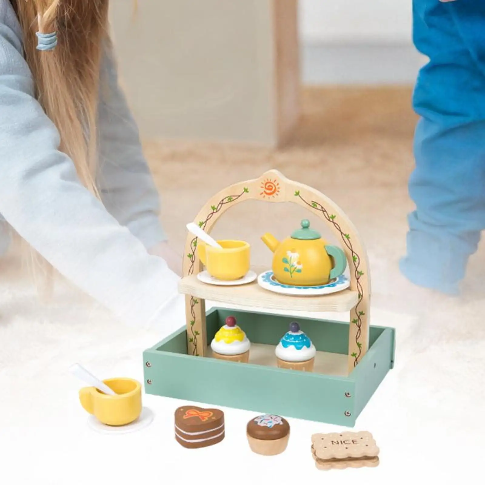 Set da tè pomeridiano Giocattolo in legno Simulazione Bambini Tea Party Toy per età 3 4 5 6 anni Bambini Piccoli Scuola materna in età prescolare