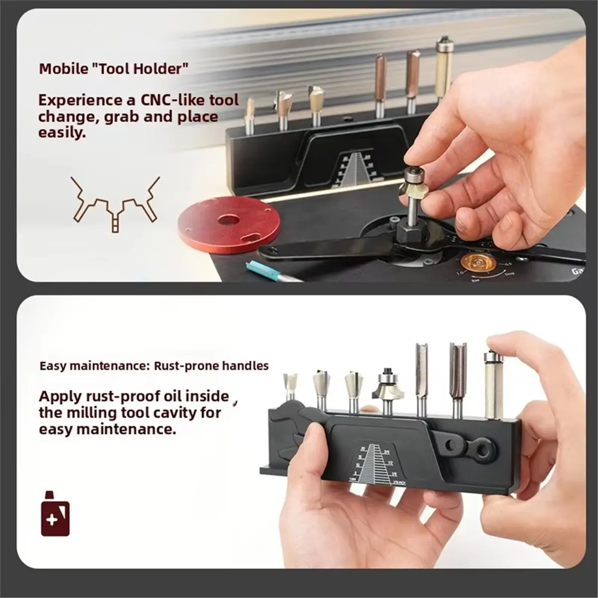 Woodworking Milling Cutter Holder Anodized 1/4 Inch Slots 7 Magnetic Suction Holes Tool Organizer Wrench Slot