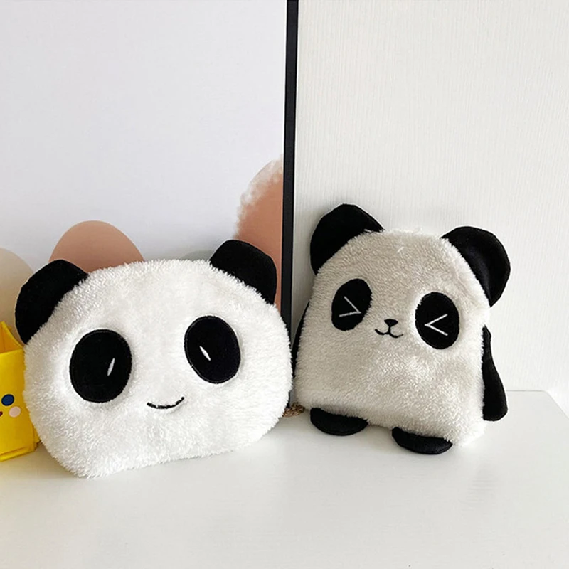 Cute Cartoon Panda Shape Crossbody Bag Lovely Kids Single Shoulder Bags Soft Plush Chain Bag Women Mobile Phone Pouch Purses