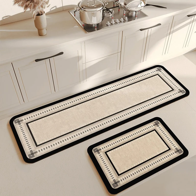 Kitchen Rug Simple Lines Waterproof Leather Carpet Anti-slip Floor Mat Long Rugs Home Decoration Foot Mats Oil-proof Alfombra