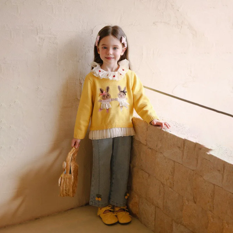 Frühlingspullover mit gesticktem Kragen und dreidimensionalem Design für Mädchen, süßer und weicher Strickpullover. – Detail 5