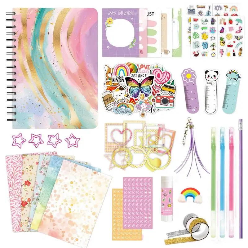 Girls Journal Set Art Crafts Scrapbook Supplies Cute Stationary Set Exquisite Diary Supplies Set Little Girls Stickers Scrapbook