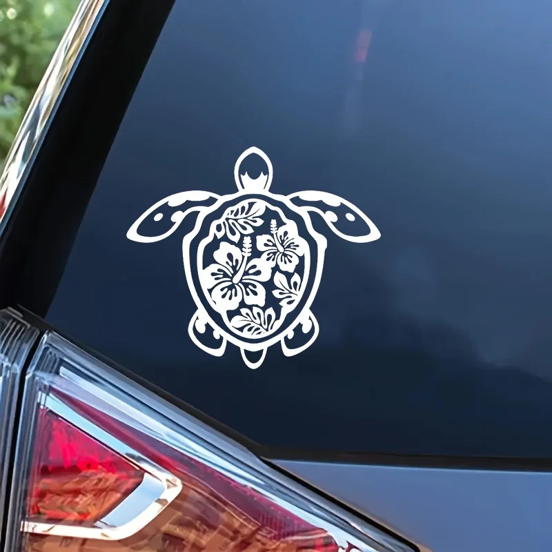 A turtle sticker - Vinyl Self Adhesive Car Sticker with Hawaiian Floral Design，Durable Outdoor Vehicle Decoration