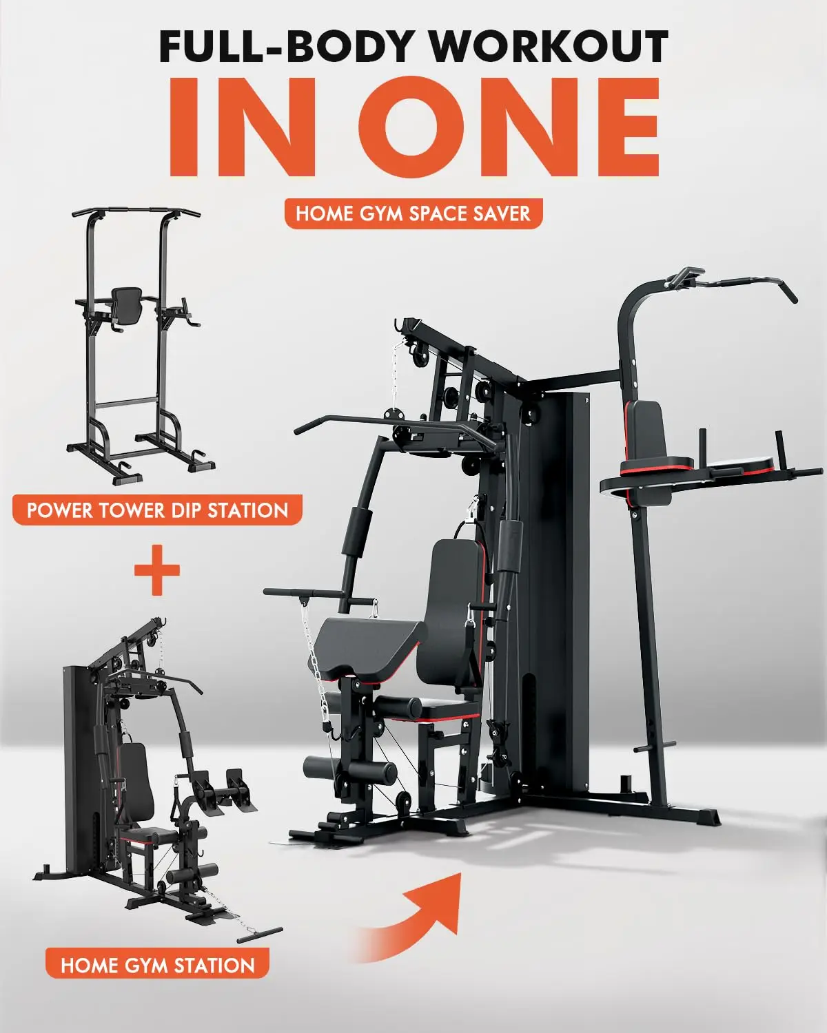 Home Gym, Workout Station with 150LBS Weight Stack, Multifunctional Home Gym Equipment, Exercise Equipment for Full, Customized