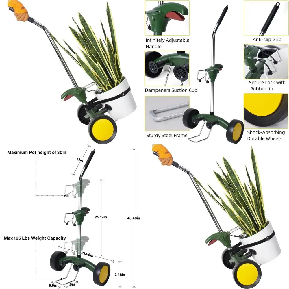

Heavy-Duty Plant Dolly with Adjustable Arm and Wheels, Suitable for Pots 8-30 High, Holds Up to 165 lbs