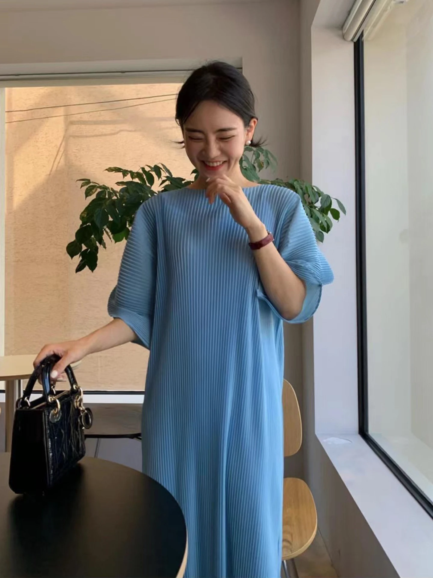 Summer New Chic Lazy Style Loose Fit Lantern Sleeve Long Dress Women's Gown Cotton Polyester Retro Big Swing Skirt Casual