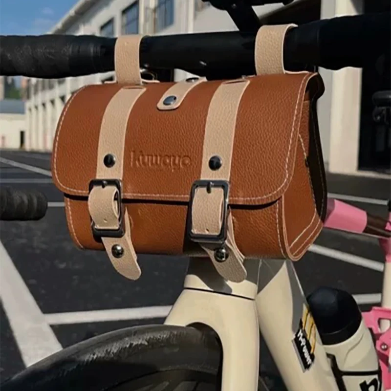 

Retro Mountain Bicycle Brown Hanging Bag Road Bike Front Beam Bag Folding Bicycle Front Handlebar Hanging Bag Cycling Equipment