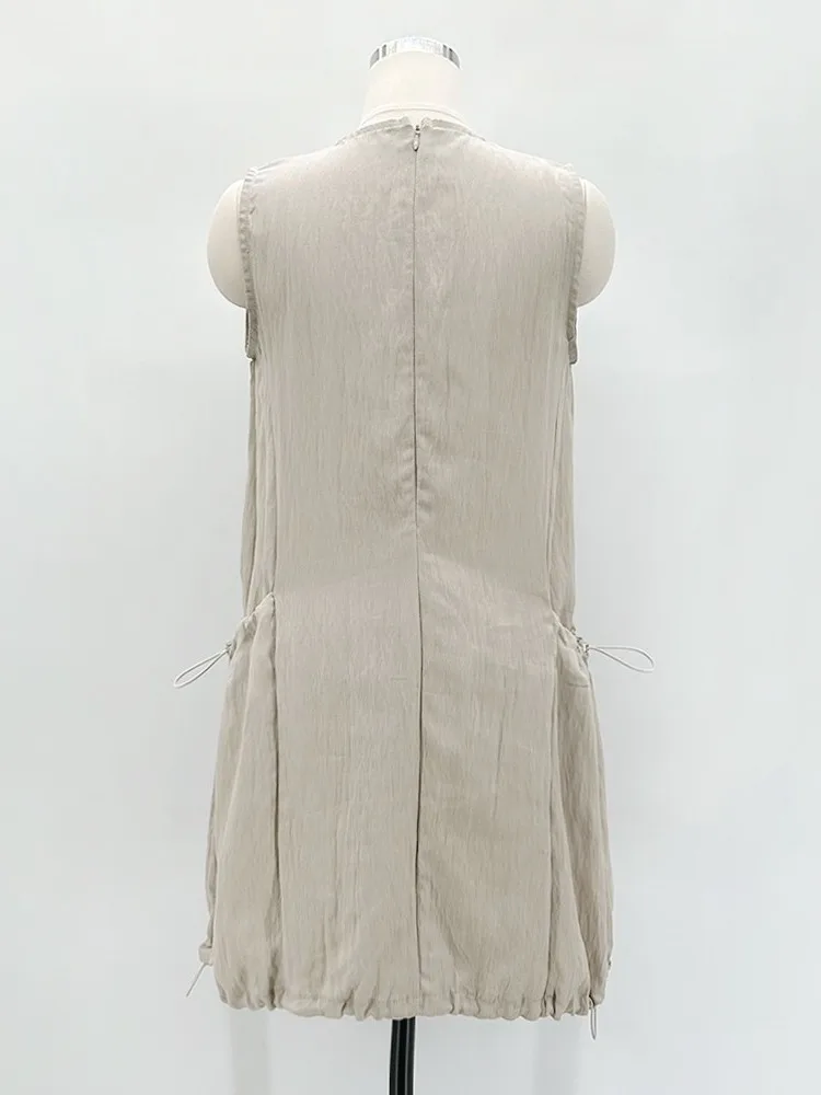 

Chic Summer Color round Ne Dstring ket Svel Vest Dr Women's Faion Simple Ele Sle