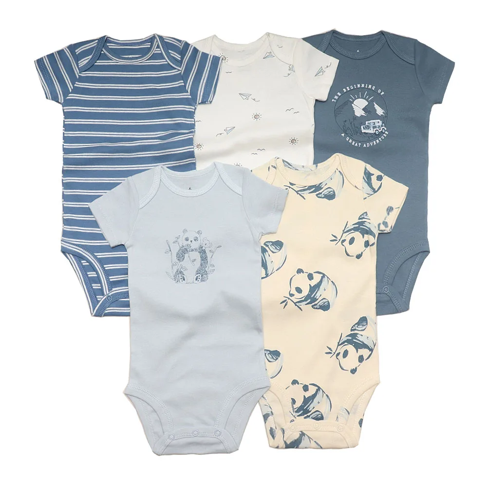 2023 5PCS/Lot Newborn Baby Boy Clothes Panda Short Sleeves Baby Bodysuits Cartoon Boys Baby Clothing Infant Bebe Jumpsuits