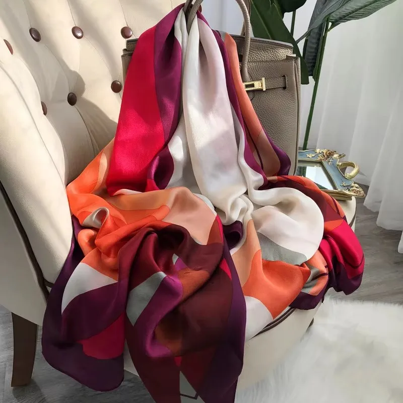 New Hangzhou 100% Natural Real Silk Scarf Women Bandana long Scarves Wrap Kerchief Luxury High Quality Hijab Echarpe pashmina