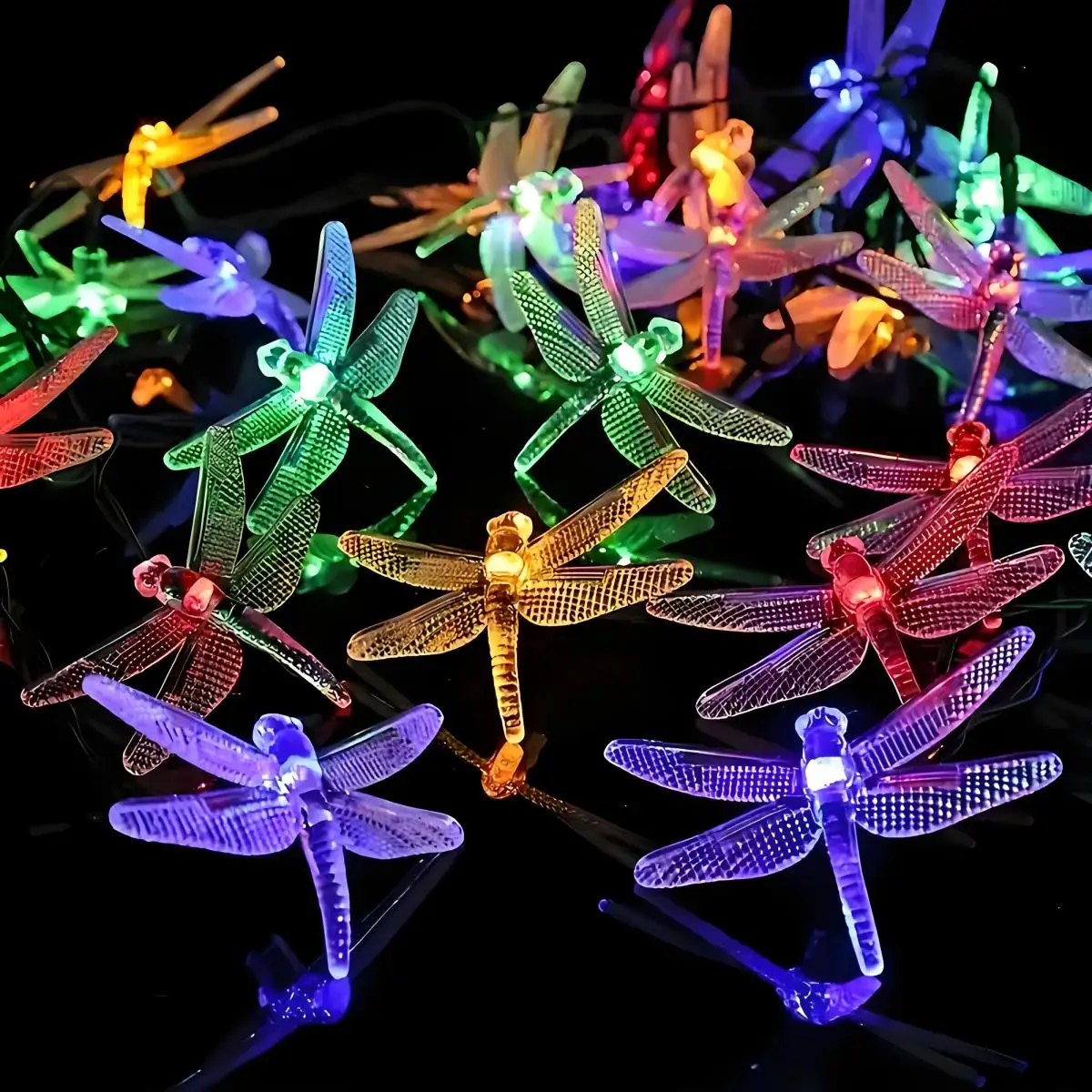 Led 태양열 잠자리 스트링 조명, 8가지 모드, 정원, 발코니, 나무 및 통로용 야외 장식 - 휴일 장식, 멀티 컬러, 버튼 제어 5M/16.4Ft 20Led 조명