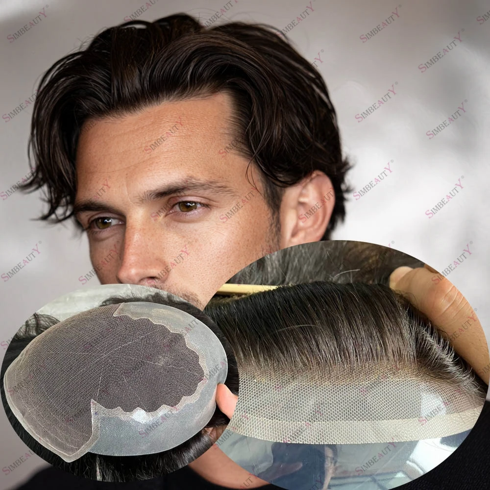

Lace Front Human Hair Men’s Hair Replacement System for Bald Man Cheap Q6 Natural Hairline Black Hair Ventilated Capillary Prost