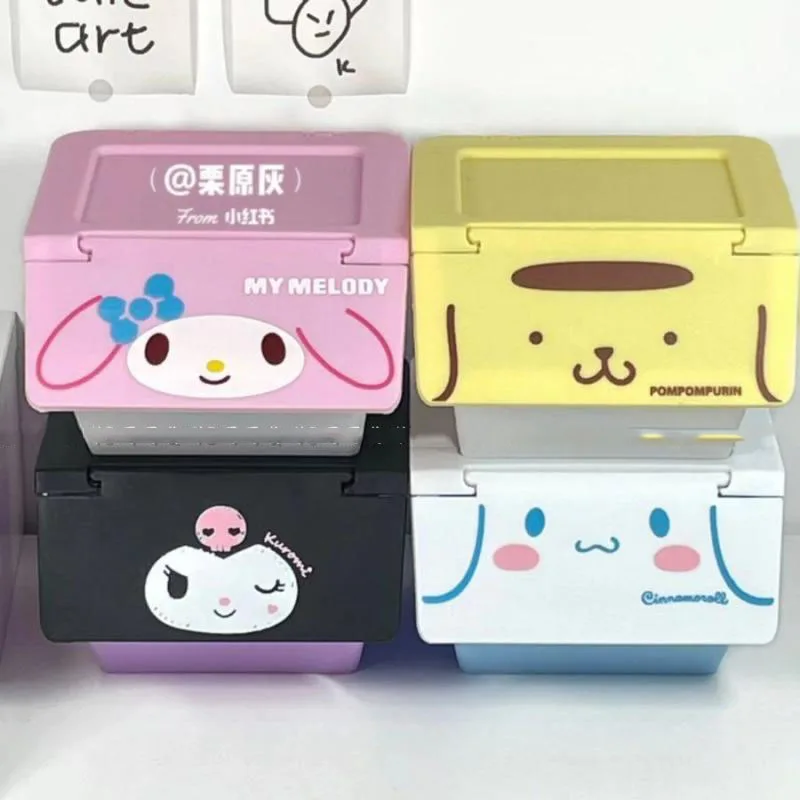 Kawaii Sanrio Storage Box Mymelody Kuromi Cartoon Sundries Sorting Artifact Student Stationery Storage Flip Box Multifunctional