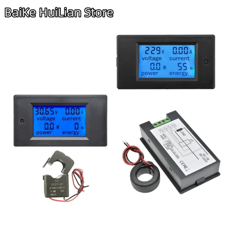 1pcs/lot 20A100A AC voltage current power meter LCD digital display multifunctional detection AC80-260V110V220V