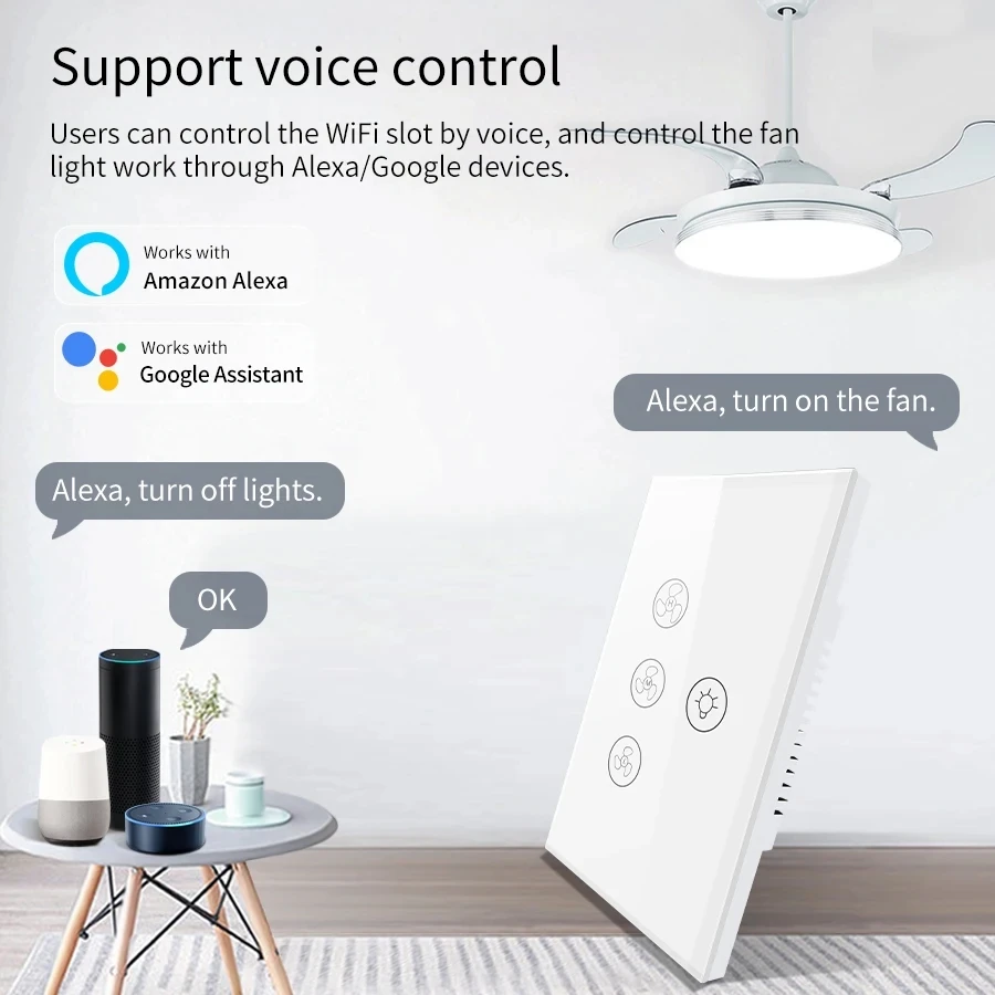 Tuya Wifi Smart Switch Fan Light Ceiling Fan Lamp Switch Speed Adjust App Voice Control Alexa Google Home With Neutral Wire