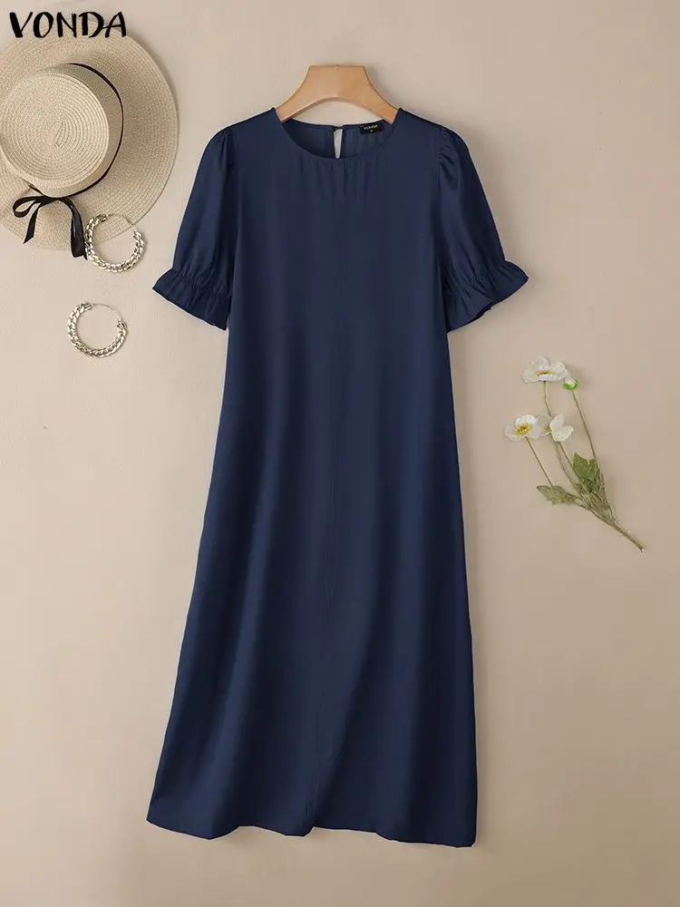 Vonda Mode Vrouwen Jurken 2023 Zomer Korte Mouw Casual Solid Maxi Zonnejurk Losse Party Lange Vestidos Gewaad Plus Size 5XL