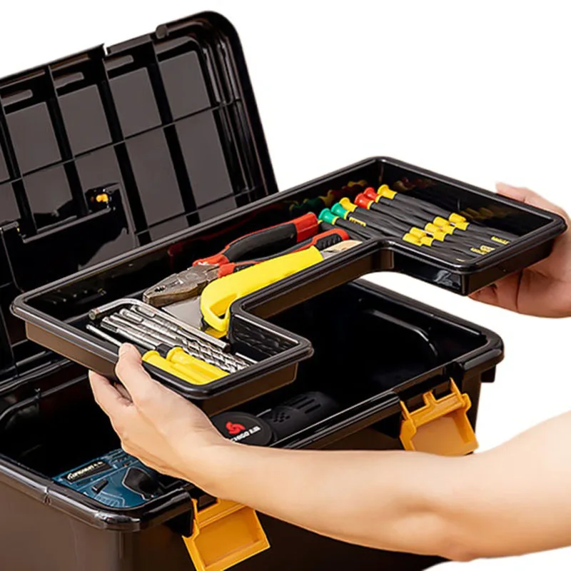 Handheld Toolbox Multifunctional Double-layer Toolbox Portable Tough Build Tool Chest with Lid Large Plastic Storage Boxes