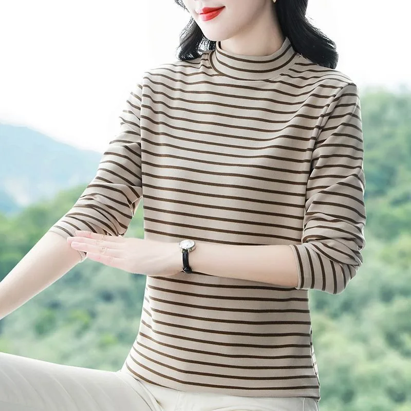 Camisa de terciopelo alemán con cuello de media tortuga para mujer, ropa de abrigo interior cálida de estilo occidental para otoño e invierno, camiseta de manga larga