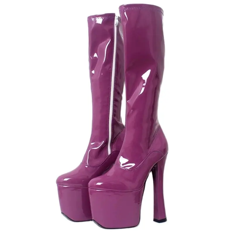 Women Knee-high Boots 20cm High chunky Heel Platform Side Zip Women Fashion Cosplay Fetish Boots Custom Made