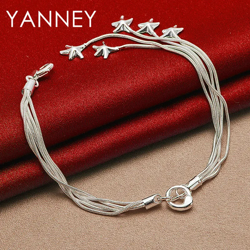 Charm 925 Sterling Silver 8 Inches Snake Chain Tassel Star Bracelet For Women Wedding Fashion Jewelry Party Favors