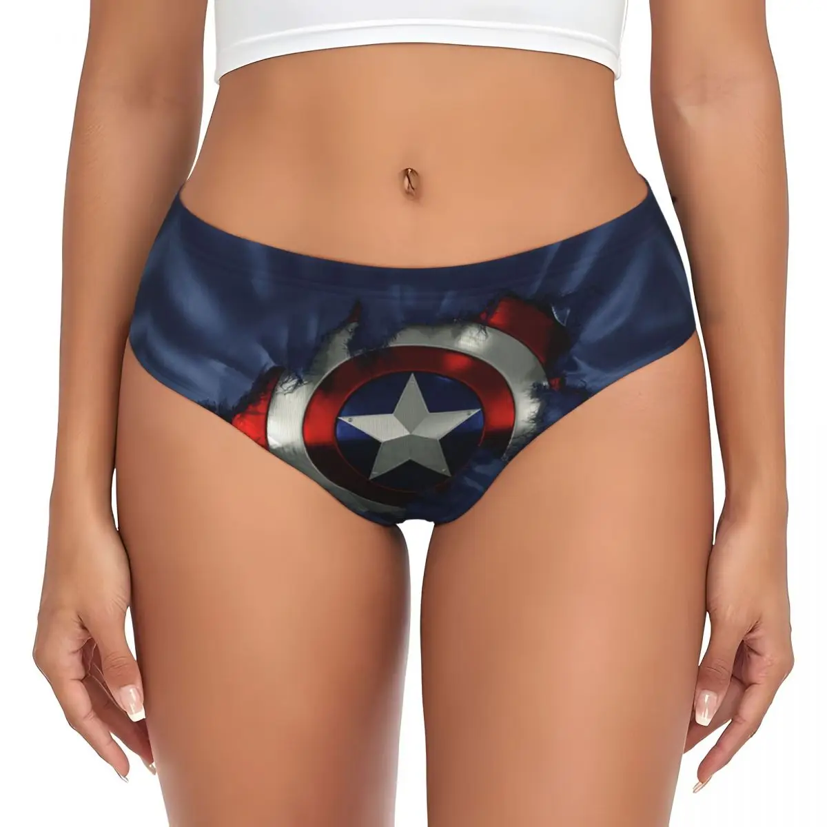 سراويل داخلية قصيرة مخصصة من كابتن أمريكا شيلد كوميك باللون الأزرق للنساء ملابس داخلية مريحة قابلة للتمدد