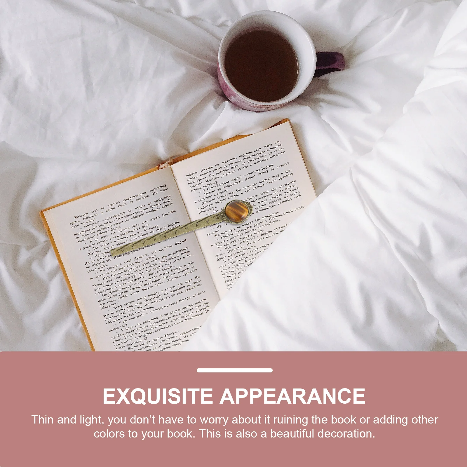 Semi-Precious Stone Book Mark Ruler Zinc Alloy Retro Reading Tool Creative Page Label For Students Stationery Gift Home