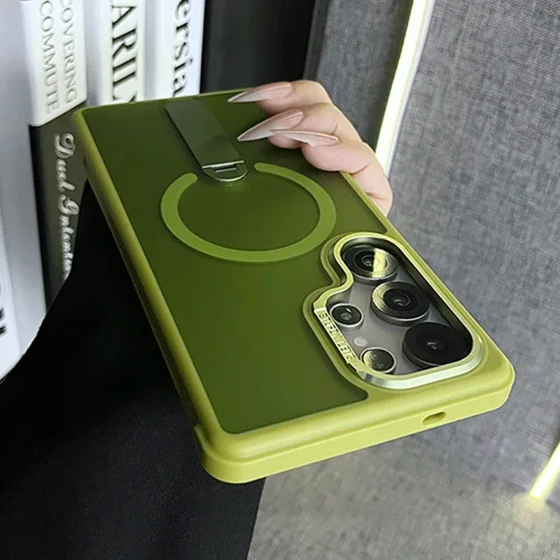 

ZQL Luxury Matte Magnetic Fold Stand Bracket Case For Samsung S25 Ultra S24ULTRA S24 Plus For Magsafe Wireless Charging Cover