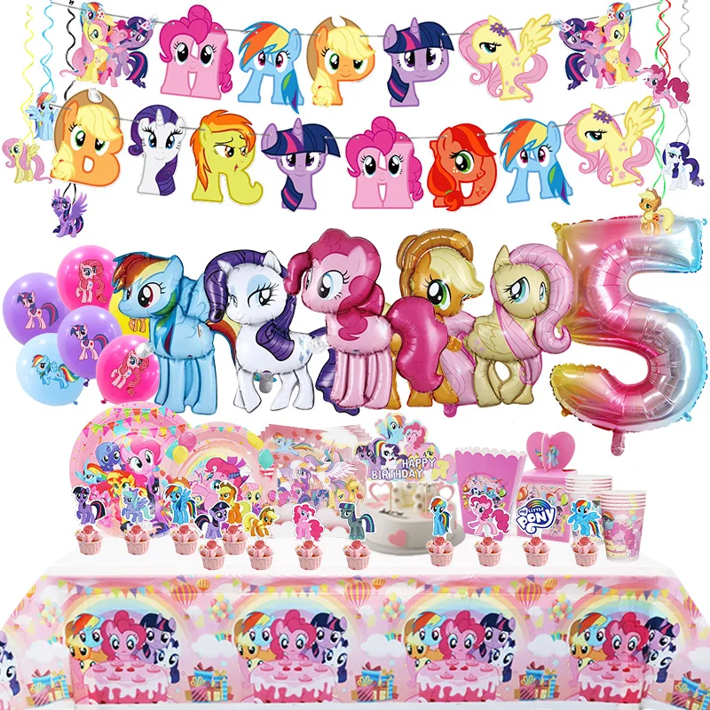 My Little Pony Birthday Party Decoration Latex Foil Balloon For Kid Event Supplies Disposable Tableware Banner Backdrop