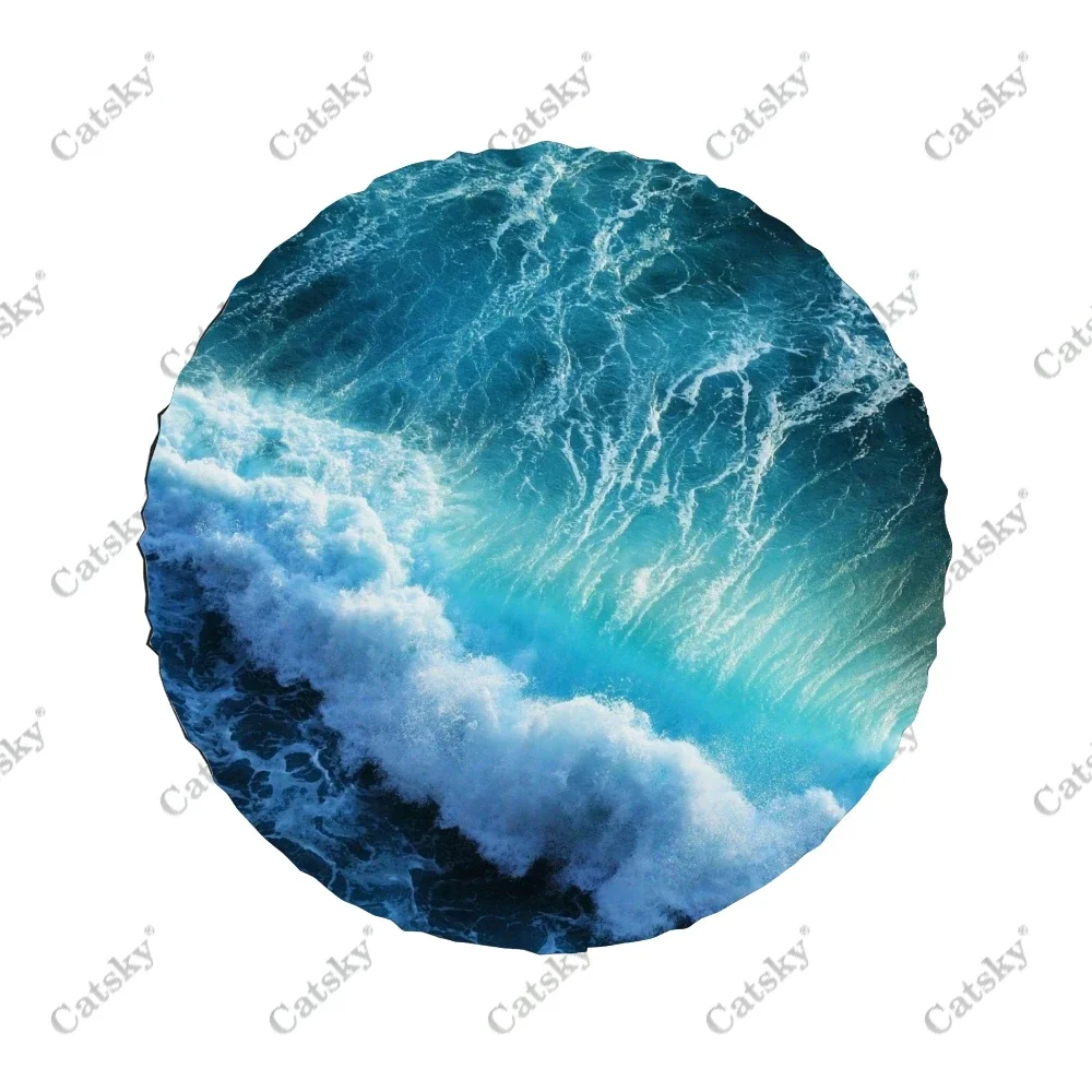 Surge Blue Sea Waves Car Accessories Spare Tire Cover Waterproof Tire Wheel Decoration Protect for Truck SUV Trailer 14-17inch