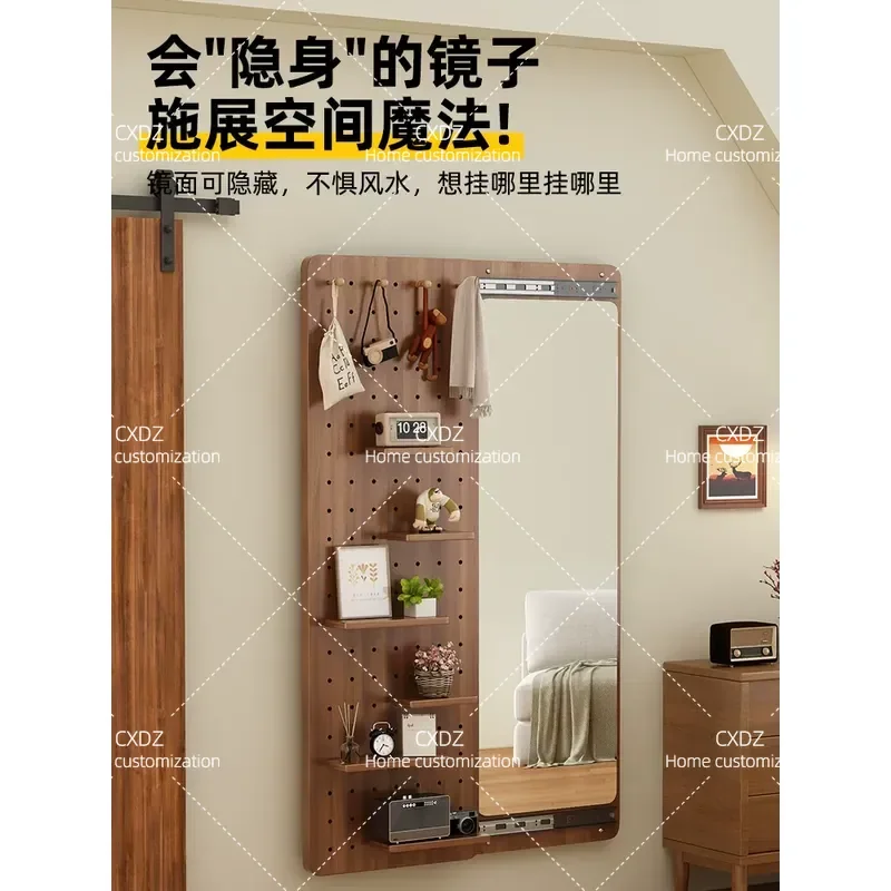 Full Body Mirror with Hidden Coat Rack Push Pull Design Wall Mounted Entryway Fitting Mirror Space Saving Household Dressing