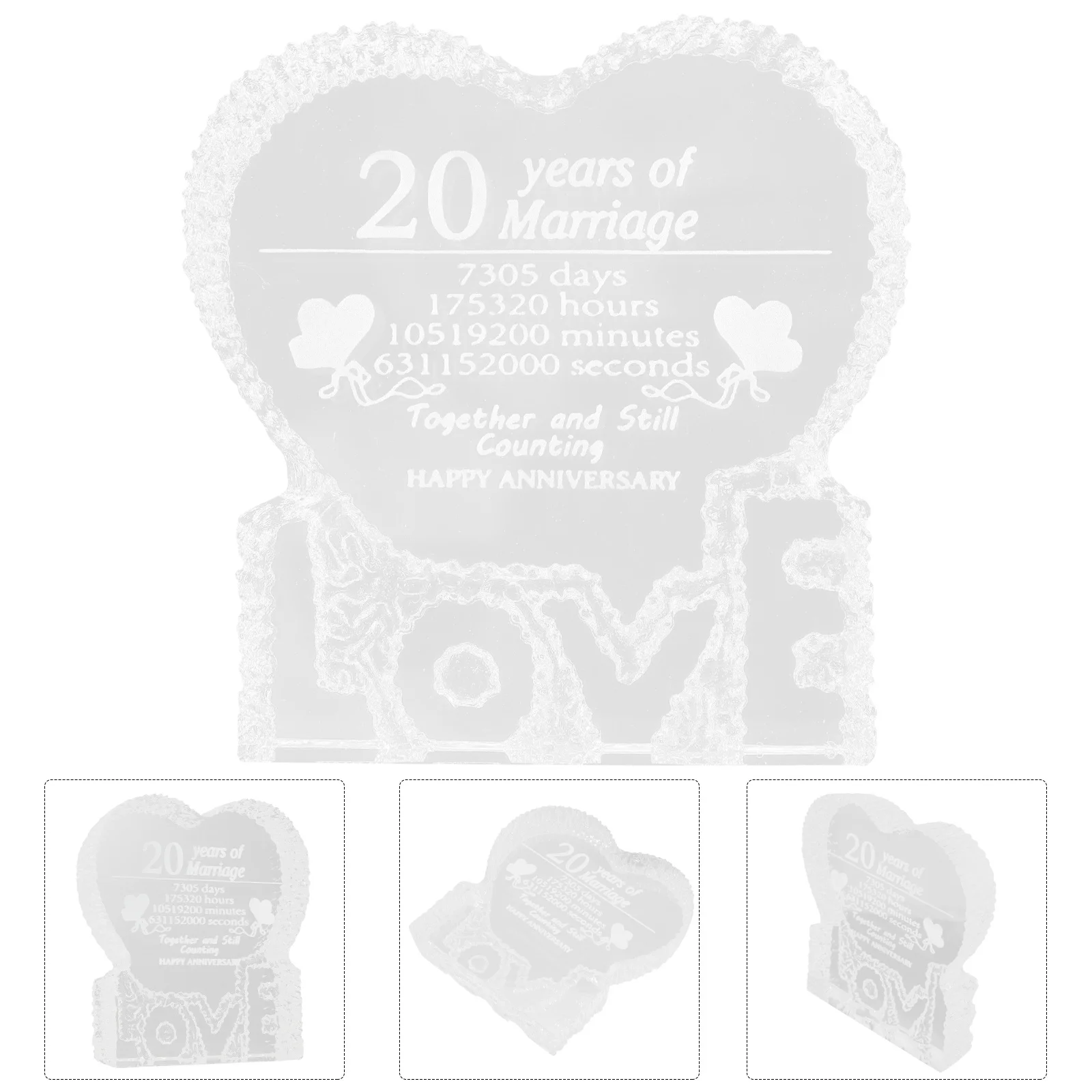 

Romantic 3D Engraved Crystal Heart Ornament Wedding Anniversary Gift 20 Year Marriage Desktop Decoration Crystal Heart Statue