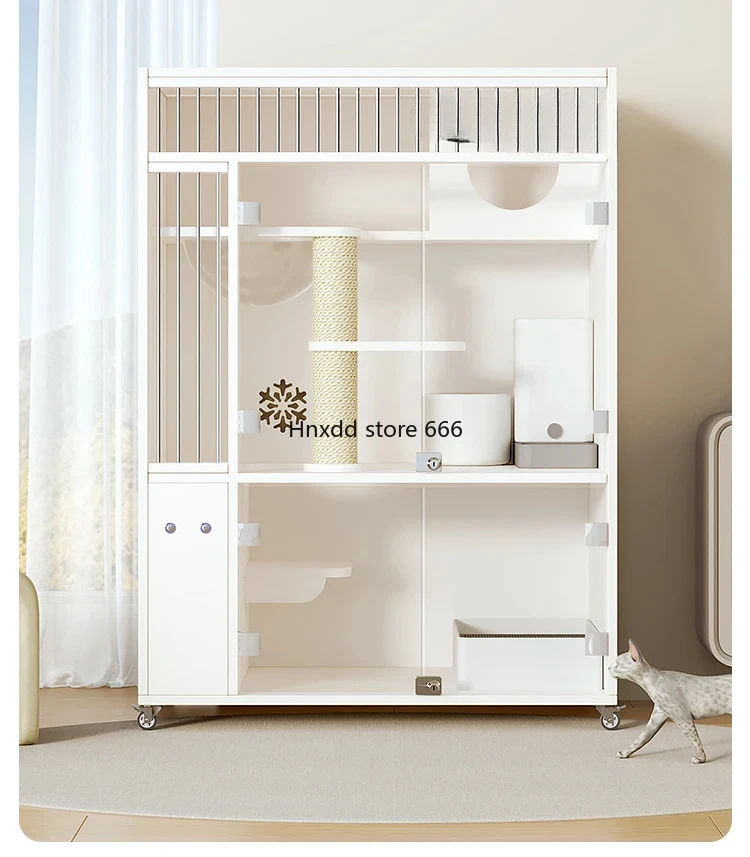 Cat Villa White Home  Cabinet Indoor Solid Wood Cat Cage Extra Large Space Cat Nest