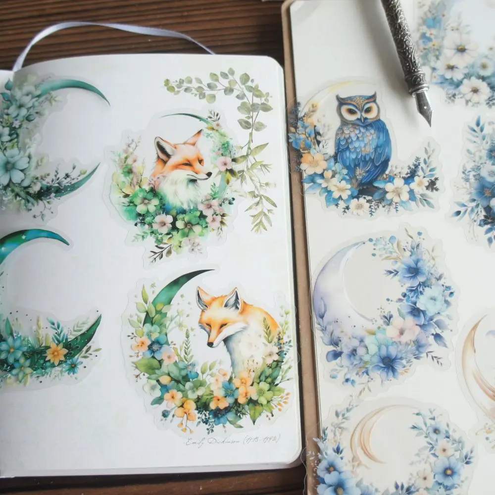 

18pcs Moon Goddess and Animals Fox Owl Design PVC Sticker Scrapbooking DIY Gift Packing Label Decoration Tag