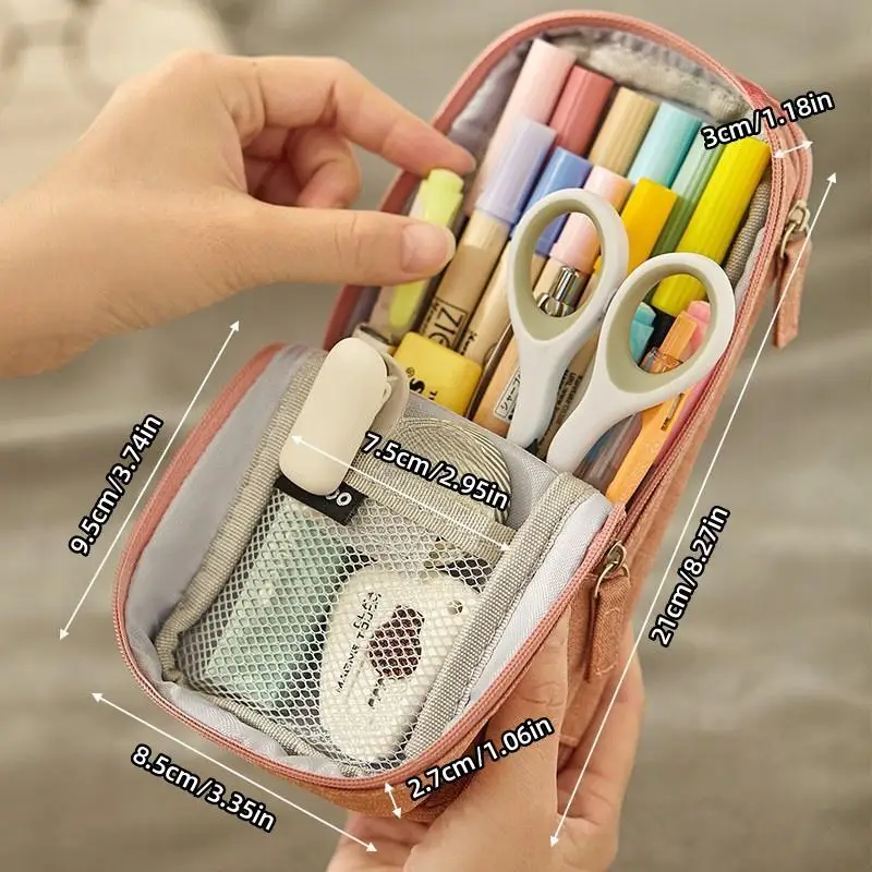 Creative Oxford Cloth Pencil Case, Large Capacity, Minimalist Design, Double-layer Storage, Compact and Portable, Vertical Style
